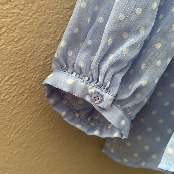 Women’s Talbots Polka Dot Blue/White Top, Large, Lined Sheer Long Sleeve - Picture 4 of 6